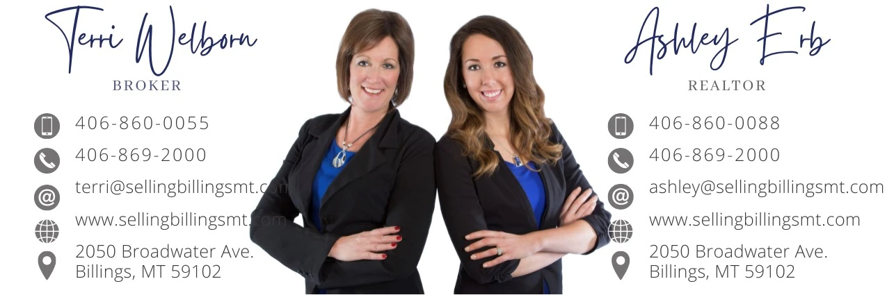 Terri Welborn and Ashley Erb with contact information for Selling Billings